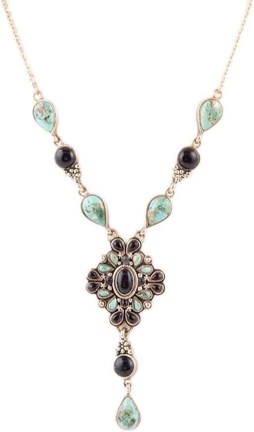 Barse Jewelry Barcelona Black Onyx and Blue Turquoise Golden Y-Necklace