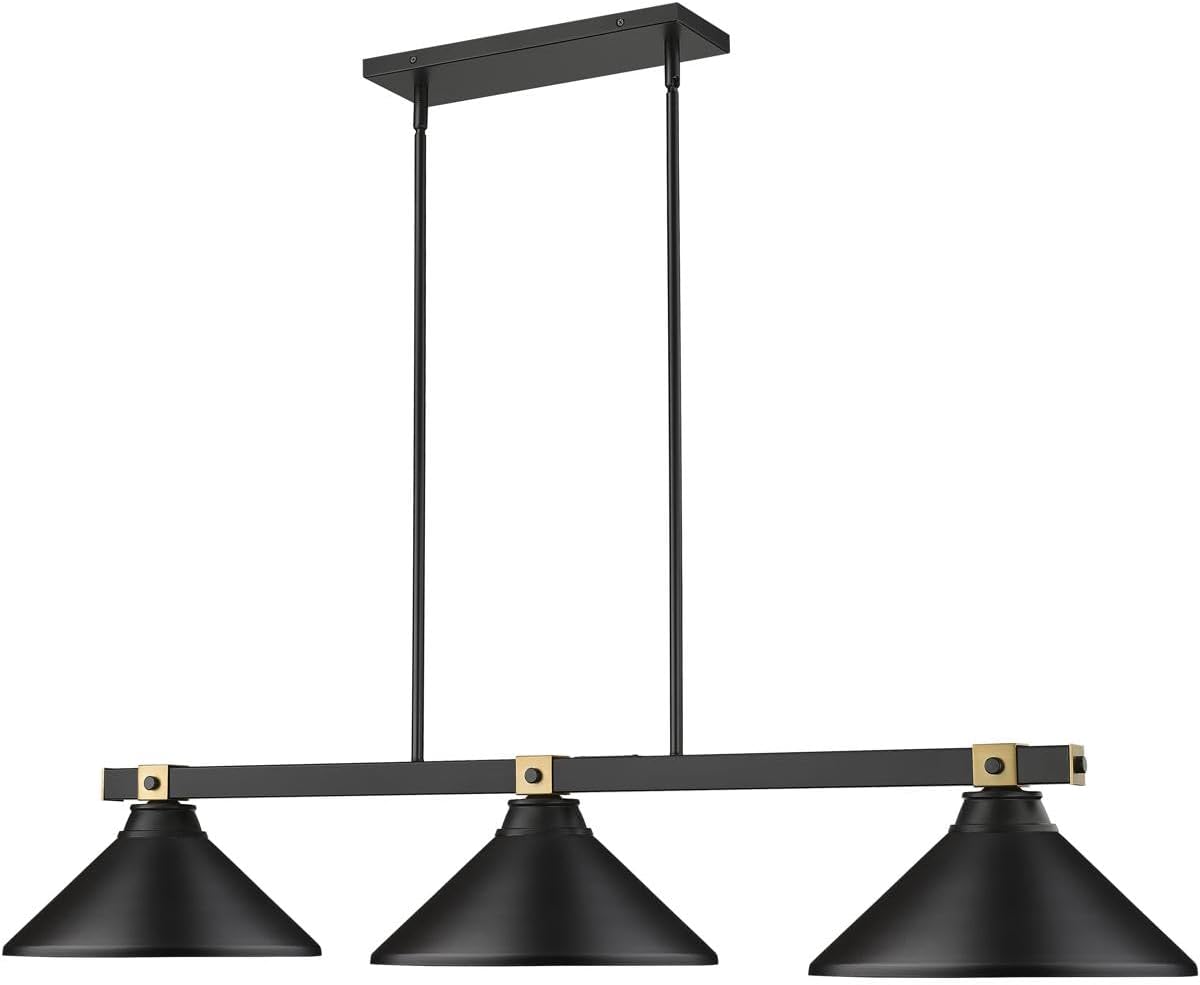 Three-Light Billiard Pendant in Matte Black and Rubbed Brass by Z-Lite