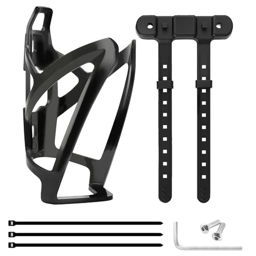 Flaschenhalter Fahrrad Getränkehalter Fahrrad ohne Schrauben Fahrradzubehör für MTB Rennrad Bike Sicherer Flaschenhalter inklusive Gurte für Rohre mit Durchmesser bis 22-55 mm (Schwarz)