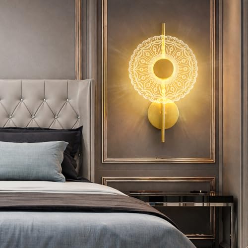 Image of Monolith Lumiround Wall Light | 3 Color LED Wall Sconce | Antique Gold Acrylic Decorative Wall Lamp | Modern Indoor Lighting for Bedroom, Living Room & Entryway, Staircase, Hallway | Pack of 2