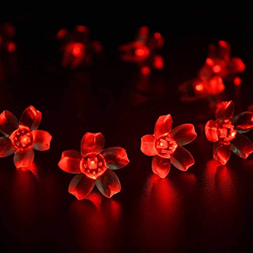 Amzstar Solar Flower String Lights, 21Ft 50 Led Peach Blossom Fairy Lights Indoor/Outdoor Decorative String Lights For Home Garden Patio Lawn Party And Weeding Decorations (Red) #TOP2