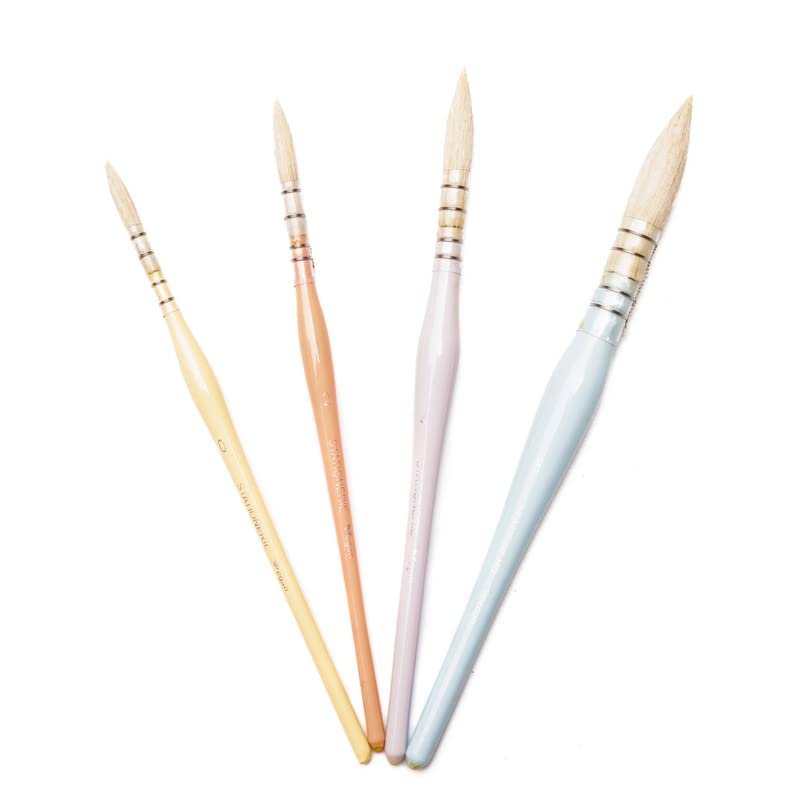 Image of STATIONERIE Mop Brush for Painting - Natural Artists' White Goat Hair Watercolor Brush Set for Artists, Cruelty-Free Paint Brush Set of 4(Pastel Edition)