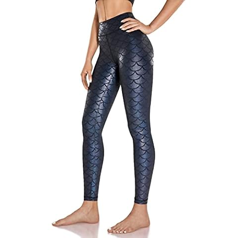 LIEBERGO Women's Shiny Mermaid Workout Leggings High Waisted Christmas Holiday Printed Tights Pants 25 inches, Twilight Mermaid, XS Cover