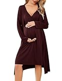 Ekouaer Maternity Nursing Gown and Robe Set Labor Delivery Nursing Nightgowns for Breastfeeding Pregnancy Clothes Maroon M