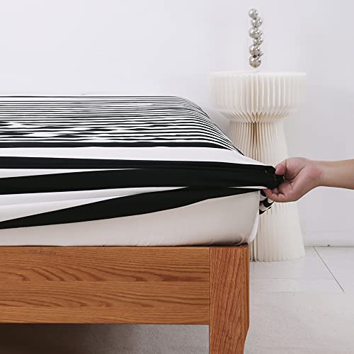 Vaulia Soft Microfiber Bed Sheet, With Deep Pocket Fully Elasticized, Black/White Stripes, King Size 4-Piece (Fitted Sheet Flat Sheet Pillowcase) #TOP2