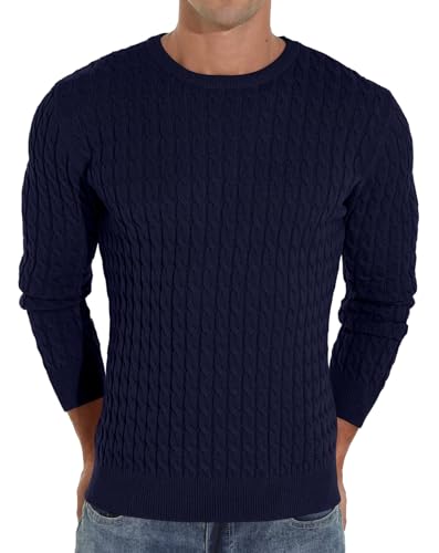 Askdeer Men's Crewneck Sweater Ribbing Edge Classic Knitted Sweater2