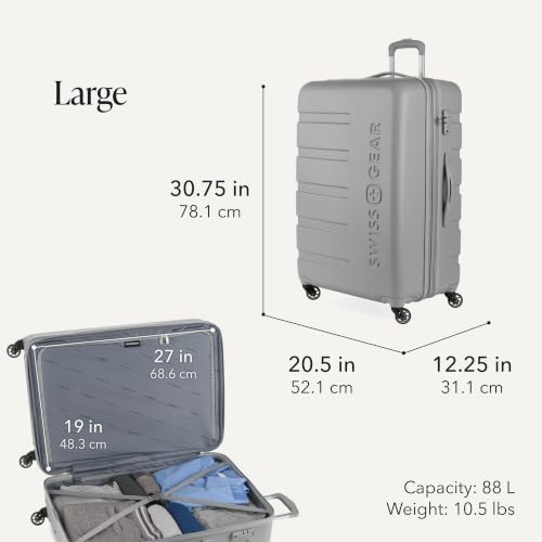 Image of SWISSGEAR Signature Hardside Expandable Carry-On Spinner Luggage, ABS Construction, TSA-Friendly Lock, and Built-In Cupholder, White, 19-Inch, Grey, 2-Piece Set (19 /27), Signature Hardside Expandable
