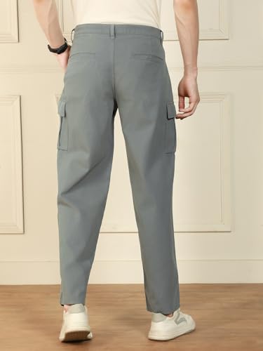 Image of Dennis Lingo Mens Cotton Lycra Solid Mid Rise Relaxed Fit Stretchable Cargo Trouser