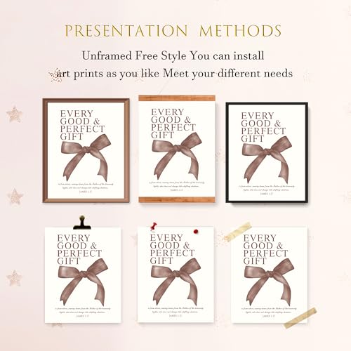 Image of LARTSFRO Coquette Brown Bow Wall Art Decor Posters, Chocolate Brown Bow Room Bedroom Bathroom Dorm Wall Art Decor Aesthetic for College Teen Girls Gifts, Inspirational Bible Verses Bow Wall Decor, 10x8 Inch Set of 4 Pcs Bow Pictures (UNFRAMED)