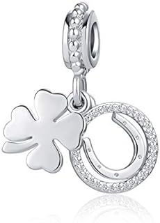 SBI Jewelry Lucky Clover Horseshoe Charm for Bracelets Four Leaf Dangle Silver Love Gift for Women Girls Daughter Sister BFF Friends Grandma Granddaughter Auntie Birthday Valentines Mothers Day