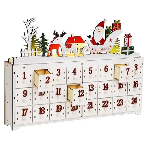 SAND MINE Wooden Christmas Advent Calendar with 24 Drawers, Countdown to Christmas, Refillable Wooden Advent with Changeable Top Decoration Cover