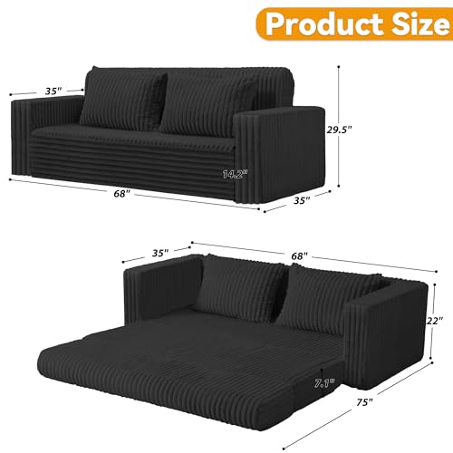 Image of HABUTWAY Folding Sofa Bed, 2 in 1 Convertible Sleeper Chair with 2 Pillows, Portable Fold Out Chair Bed with Armrest, Comfy Floor Couch, Lazy Sofa for Living Room Bedroom Dorm Home Office, Black