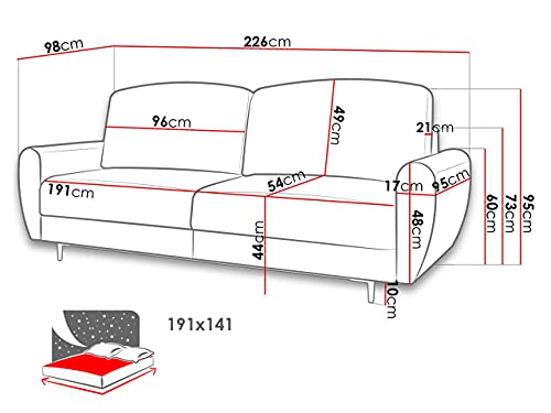 Mirjan24 Schlafsofa Silvia, 3 Sitzer Sofa mit Schlaffunktion und Bettkasten neues Modell Farbauswahl Bettsofa Couch Schlafsofa Couchgarnitur Polstersofa Top-Qualität (Kronos 02) – Bild 4