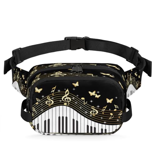 Musical Notes Illustration Waterproof Fanny Pack for Women Men Adjustable Waist Bag with Double Zipper Pockets Lightweight Square Hip Pack for Running Travel Hiking Workout Cycling