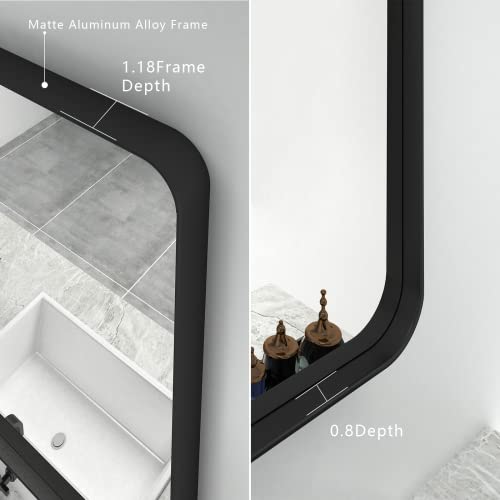 Charmor Black Bathroom Mirror For Wall, 55X30 Large Matte Black Vanity Mirror For Bathroom, Rounded Rectangle Mirror, Anti-Rust, Shatterproof (Horizontal/Vertical) #TOP1