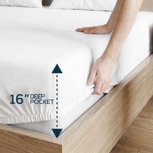 Image of Bulk 24-Pack Hotel Fitted Sheets King Size, 16-Inch-Deep Pocket, White | Resort & Commercial Bedding, Ultra Soft, Cooling, Breathable, Wrinkle Resistant, OEKO-TEX Certified