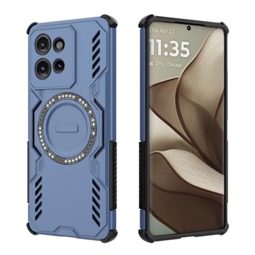 HULLIN Funda Móvil Diseño para Motorola Moto Edge 50 (6.67' Inches), Carcasa Antigolpes Armadura con Anillo Magnético - Azul