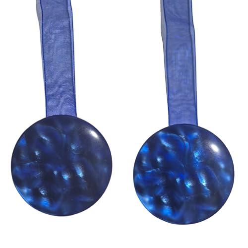 SOLOVO 2 Pezzi Fermatenda Magnetici per Tende, Clip Tenda Effetto Madreperla con Nastro in Organza, Accessori Tende Senza Fori, Reggitenda Calamita per Soggiorno e Camera (Blu)