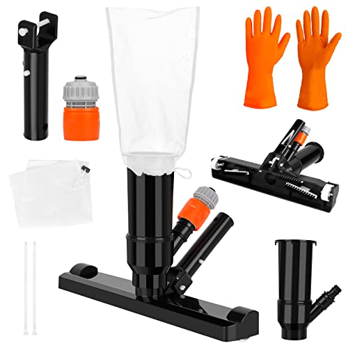 HMGDFUE Cepillos para Piscinas, Cepillos de Piscinas Bolsa de Malla Bridas para Cables Cepillo de Limpieza, Limpiador de Piscinas de Aluminio Mejorado para Piscina, Estanque, SPA y etc (Negro) Cover