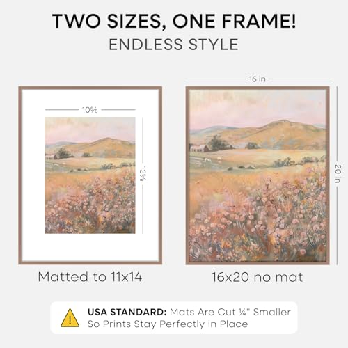 Image of Homeforia 16 x 20 Picture Frame Mocha, High End Metal 11x14 Matted for 16x20 Frame, 16 x 20 Mocha Poster Frame with Mat 11 x 14 inch Photo, 20x16 Thin Hanging Frame, Tempered Glass, Wall Kit, Set of 1