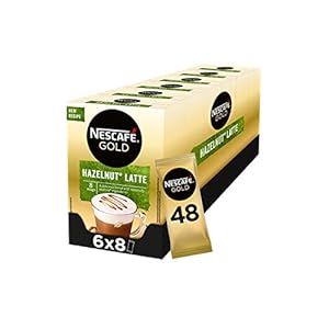 Nescafé Gold Hazelnoot Latte oploskoffie – 6 doosjes à 8 zakjes