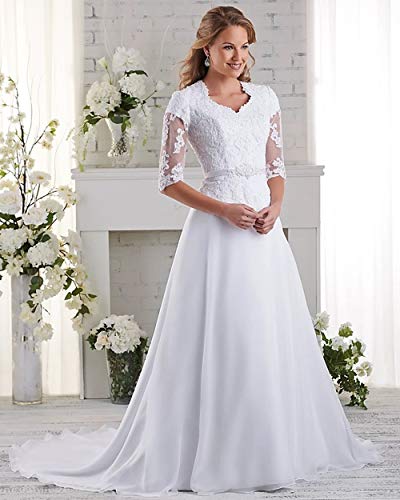 Miao Duo Women's Elegant Lace Beach Wedding Dresses for Bride 2023 with Sleeves Wedding Bridal Gowns Style013
