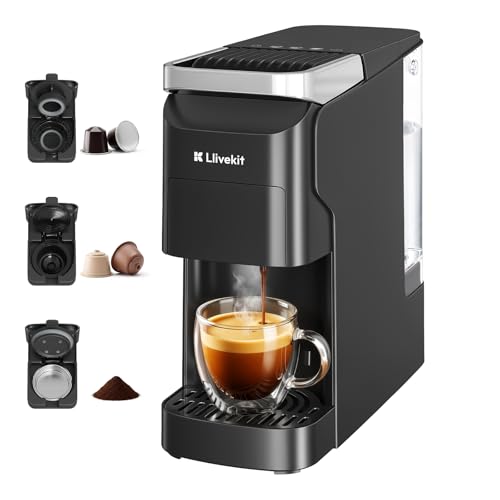 LLIVEKIT Machine à Café 3 en 1, 20 Bars, Compatible avec Capsules Nespresso/Dolce Gusto, Cafetière à Café Moulu, Réservoir d'Eau 920 ml, Chauffe en 40 s,...