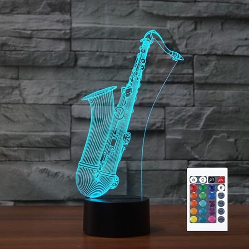 Lámpara de Mesa de Noche Ilusión 3D Saxofón con Control Remoto