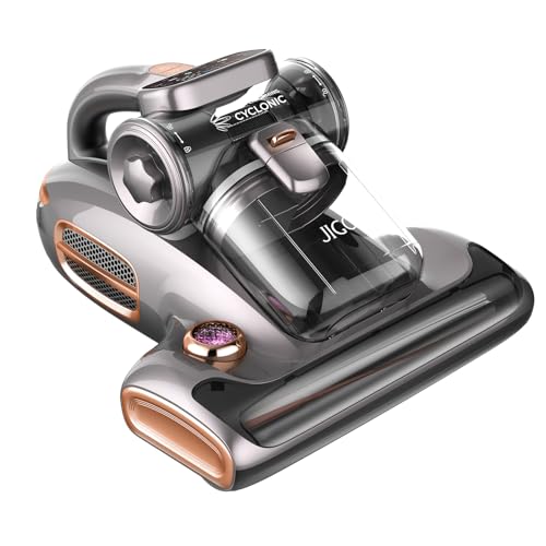 JIGOO Odkurzacz do materacy T600 ze światłem UV, 700 W,15 kPa gorącym powietrzem i usuwanie alergenów w 99,9%, dezynfekcja 60°C, do łóżek, sof, dywanów, oczyszczanie powietrza, aromatyczny jon ujemny
