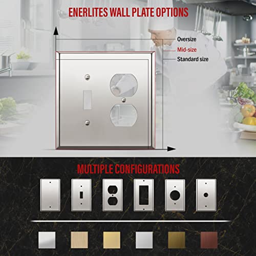 Image of ENERLITES Combination Toggle Switch and Duplex Receptacle Metal Wall Plate, Stainless Steel 201 Outlet Cover, Corrosion-Resistant, Mid-Size 2-Gang 4.88 inch x 4.92 inch, 771121M-PC, Polished Chrome