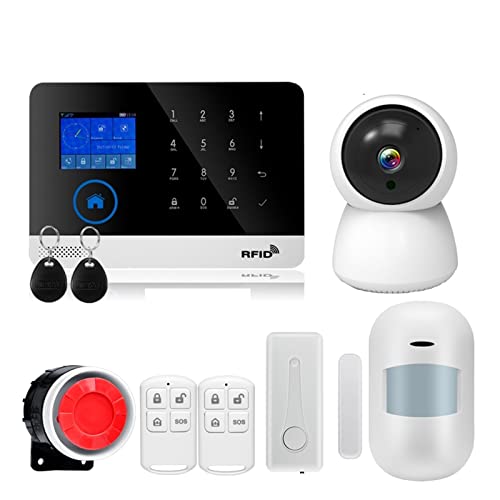 de alarma Tuya inalámbrico banda cuádruple, pantalla TFT, Sensor puerta, sistemas seguridad for el hogar, Kit sirena con cable, SIM SMS, Kit/juego de bricolaje(W2BD)