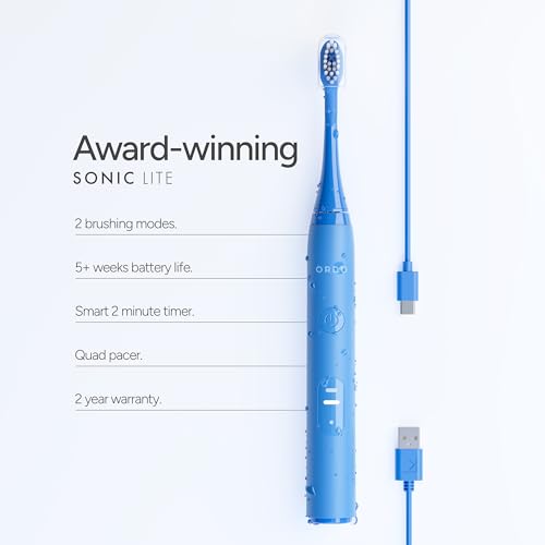 ORDO Lite Sonic Toothbrush, 35,000 Pulses/Min, Dual Mode Rechargeable Electric Toothbrush Adults, 1 Toothbrush Head, 5+ Weeks Battery, Smart Timer, Waterproof, USB-C, Sky - Image 4