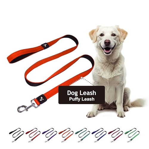 Kruz Premier 5ft Dog Mesh Leash - KZA1160-08M/L - Lightweight, Breathable, Comfort Puffy Mesh Leash - Secure Dual-Layered Tangle-Free Mesh Lead for Dog Walking, Running, Training - Orange - 1" x 5 FT
