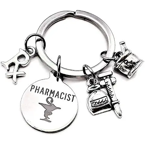 Kit's Kiss Pharmacist Keychain, RX Pharmacy Keychain, Silver Cover