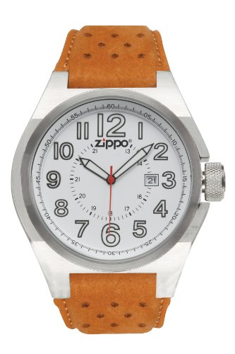Zippo Casual and Simple Watch with White Dial and Brown Leather Strap