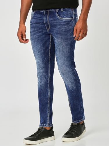 Image of MUFTI Men's Mid Blue Ankle Length Stretch Jeans
