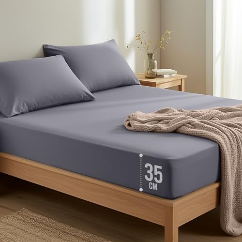 Utopia Bedding King Fitted Sheet with 2 Pillow Cases (50x75cm), G...