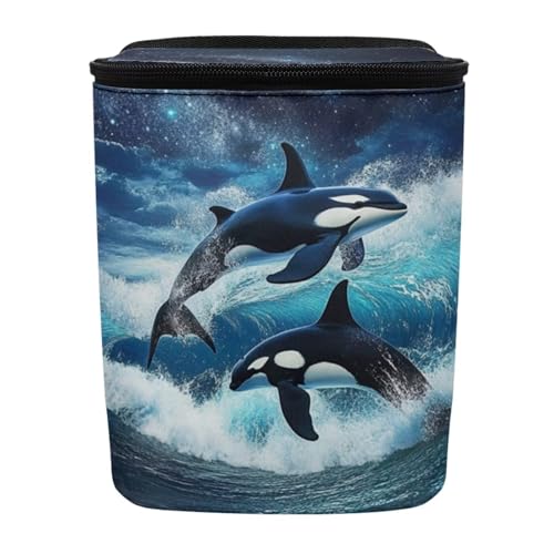 Image of DISNIMO Ocean Killer Whale Hanging Car Trash Can Black Car Garbage Storage Bag with Lid Auto Rubbish Bin Leak-Proof Cars Trash Can Portable Organizer for Men Women Keeps Clean