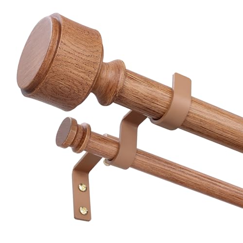 Wolistsa Wood Double Curtain Rod 36 to 153 Inch, Boho Decorative 1' Extra Long Dual Curtain Rods for...