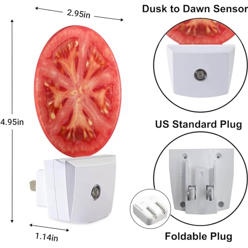 Image of Tomato Night Light Novelty LED Lighting Red Tomato Slice Healthy Vegetable Decorative Night Lights Plug into Wall Auto Sensor Sleep Friendly for Boys Girls Men Women