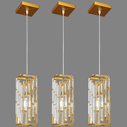 Image of Gold Pendant Lighting Modern Pendant Light, Mini Crystal Chandeliers,Adjustable Pendant Light Fixture for Kitchen Island Dinning Room Bedroom (3 Pack)