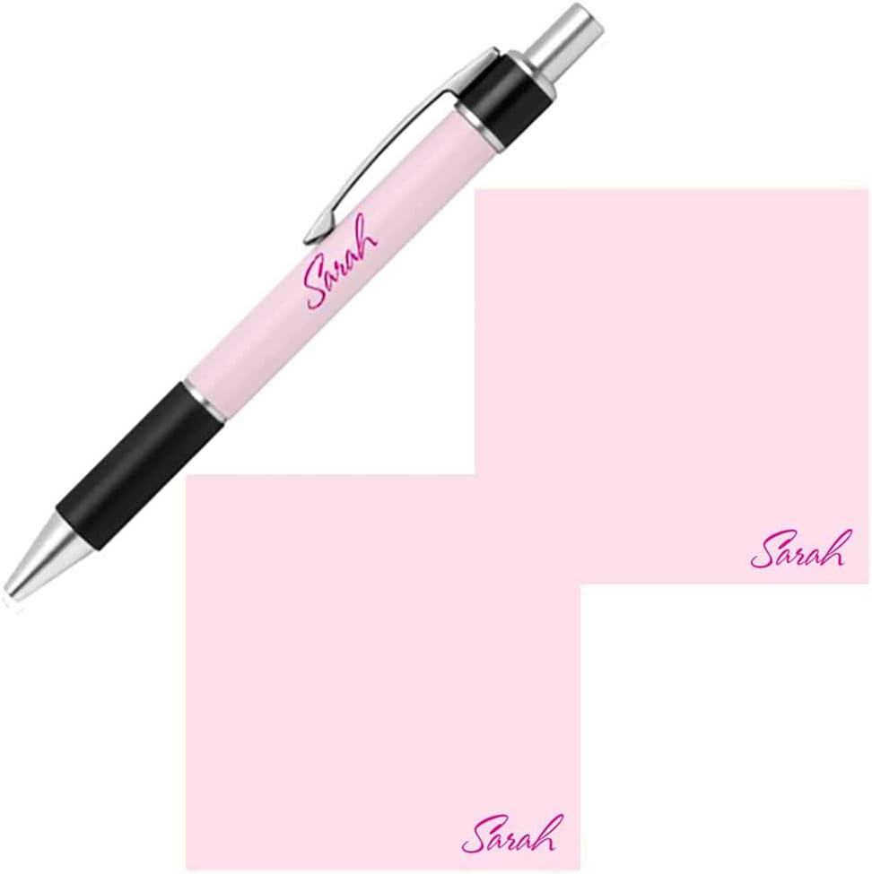 Personalized Name Sticky Notes and Pen Gift Set - Custom Stationery Paper Memo Pads - Office Business School Party Supplies (Baby Pink)