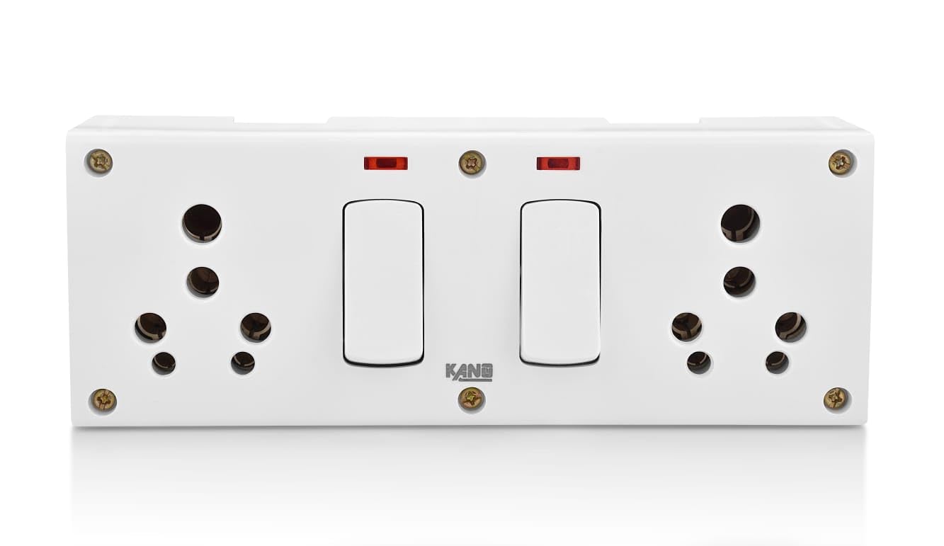 KANO 6A & 16A Double Combine Box with Dual Indicator | 2 Universal 5 Pin Sockets with 2 Switches | Surface Mount Electrical Switch Socket Box | White-picture-11