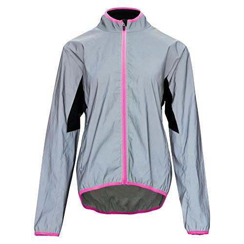 bpbtti Women's Cycling Bike Biking Jacket Reflective Windproof Running Jackets UPF Walking Sports Coat-Warm & Breathable (Grey/Magenda,Large)