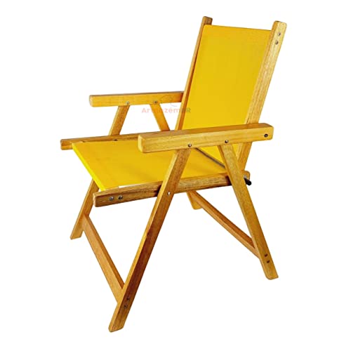 Kit 2 Cadeira De Madeira Dobrável Para Lazer Jardim Praia Piscina Camping Amarelo E Azul - AMZ - Ama