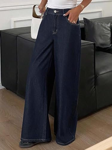 Image of KOTTY Women's High Waist Wide Leg Button Coin Pocket Straight Fit Jeans Stylish Regular to Plus Size Fit Denim Jeans for Women