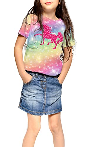 Ainuno Unicorn Shirts For Girls Graphic Tees Unicorn Girls Clothing Size 7-8 Pink Rainbow Shirts Short Sleeve Summer Top Crew Neck Outfits Cute Unicorn Printed Tshirts 3D Printed T,Unicorn Rainbow #TOP2