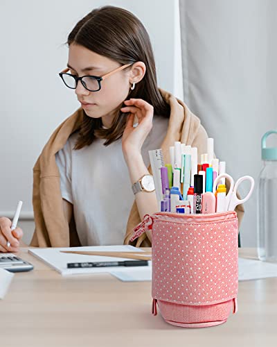 Sooez Pop Up Pencil Case, Cute Stand Up Pencil Case, Durable Pen Pouch, Telescopic Pencil Holder Case, Kawaii Standing Pencil Case, Spacious Pencil Pouch Portable Pencil Bag For School Office (Pink) #TOP6