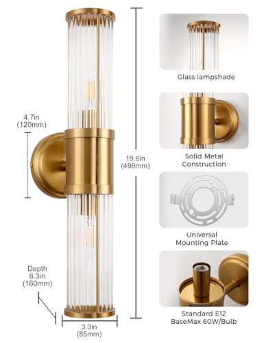 Image of DORESshop Copper Wall Sconce, 19.6 inch Sconces Lighting, 2-Light Modern Light Fixtures, Bathroom Vanity Light for Living Room, Bedroom, Sconces Wall Decor