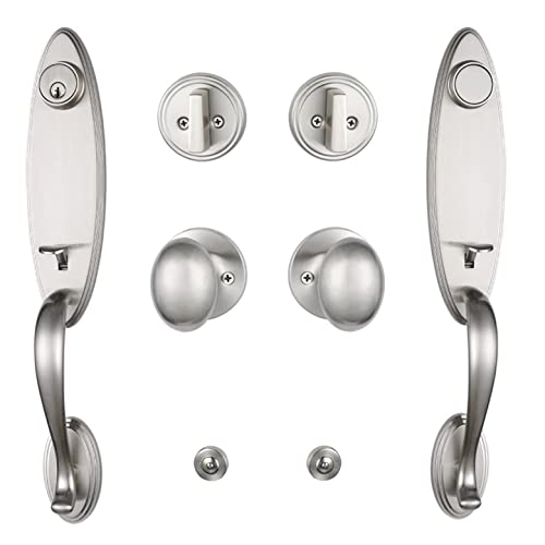 Hisafe Double Door Handleset With Oval Knob Handle With Keys Brushed Nickel 2006 (Keyed And Inactive Handle(2Pcs)) #TOP7